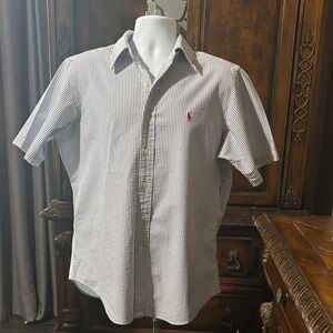Ralph Lauren White & Navy Pinstripe Short-Sleeve Button-Down Shirt(NWOT)